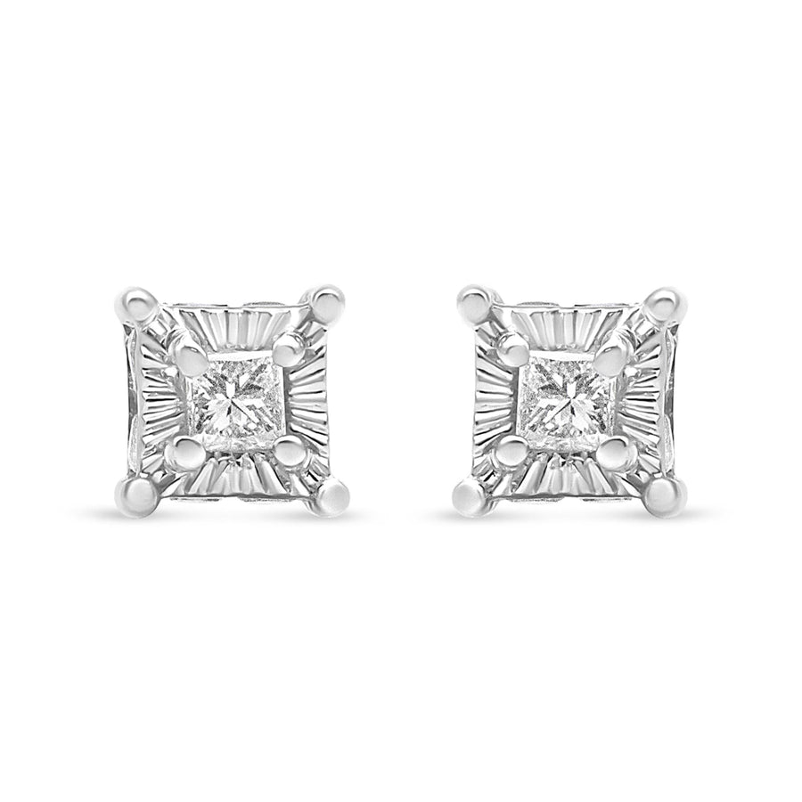 .925 Sterling Silver 1/4 Cttw Miracle Set Princess-Cut Diamond Solitaire Stud Earrings with Hidden Halo (I-J Color, SI2-I1 Clarity)