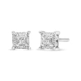 .925 Sterling Silver 1/4 Cttw Miracle Set Princess-Cut Diamond Solitaire Stud Earrings with Hidden Halo (I-J Color, SI2-I1 Clarity)-1 thumbnail 2