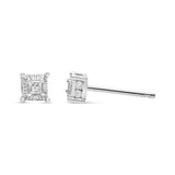 .925 Sterling Silver 1/4 Cttw Miracle Set Princess-Cut Diamond Solitaire Stud Earrings with Hidden Halo (I-J Color, SI2-I1 Clarity)-3 thumbnail 4