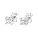 .925 Sterling Silver 1/4 Cttw Miracle Set Princess-Cut Diamond Solitaire Stud Earrings with Hidden Halo (I-J Color, SI2-I1 Clarity)-4 thumbnail 5