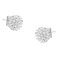 .925 Sterling Silver 1/2 Round and Baguette Diamond Sunburst Floral Cluster Stud Earrings (I-J Color, I3 Clarity)-0