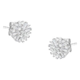 .925 Sterling Silver 1/2 Round and Baguette Diamond Sunburst Floral Cluster Stud Earrings (I-J Color, I3 Clarity)-0 thumbnail 1