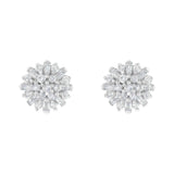 .925 Sterling Silver 1/2 Round and Baguette Diamond Sunburst Floral Cluster Stud Earrings (I-J Color, I3 Clarity)-3 thumbnail 4