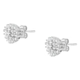 .925 Sterling Silver 1/2 Round and Baguette Diamond Sunburst Floral Cluster Stud Earrings (I-J Color, I3 Clarity)-4 thumbnail 5
