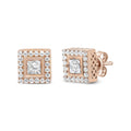 14K Rose Gold Plated .925 Sterling Silver 1/2 Cttw Diamond Halo Square-Shaped Frame Stud Earring (I-J Color, I3 Clarity)-0