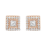 14K Rose Gold Plated .925 Sterling Silver 1/2 Cttw Diamond Halo Square-Shaped Frame Stud Earring (I-J Color, I3 Clarity)-1 thumbnail 2