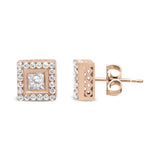 14K Rose Gold Plated .925 Sterling Silver 1/2 Cttw Diamond Halo Square-Shaped Frame Stud Earring (I-J Color, I3 Clarity)-3 thumbnail 4