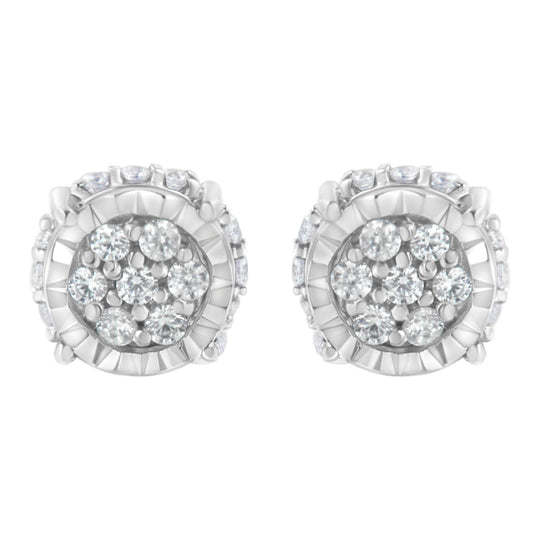 .925 Sterling Silver 1/3 cttw Round-cut Diamond Floral Stud Earring (I-J Clarity, I3 Color)-0
