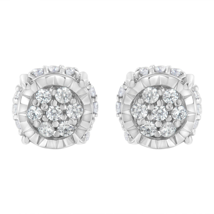 .925 Sterling Silver 1/3 cttw Round-cut Diamond Floral Stud Earring (I-J Clarity, I3 Color)
