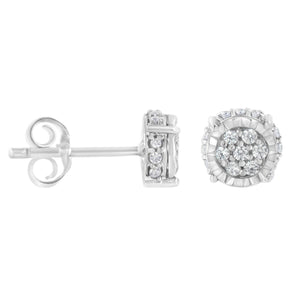 .925 Sterling Silver 1/3 cttw Round-cut Diamond Floral Stud Earring (I-J Clarity, I3 Color)-1