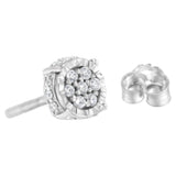.925 Sterling Silver 1/3 cttw Round-cut Diamond Floral Stud Earring (I-J Clarity, I3 Color)-3 thumbnail 4
