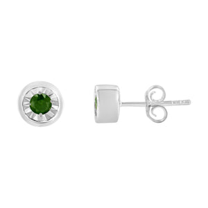 .925 Sterling Silver 1/5 Cttw Round Brilliant-Cut Green Diamond Miracle-Set Stud Earrings (Fancy Color-Enhanced, I1-I2 Clarity)-1