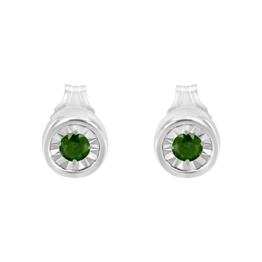 .925 Sterling Silver 1/5 Cttw Round Brilliant-Cut Green Diamond Miracle-Set Stud Earrings (Fancy Color-Enhanced, I1-I2 Clarity)