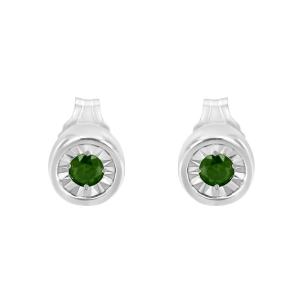 .925 Sterling Silver 1/5 Cttw Round Brilliant-Cut Green Diamond Miracle-Set Stud Earrings (Fancy Color-Enhanced, I1-I2 Clarity)