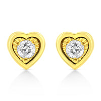 10K Yellow Gold Plated .925 Sterling Silver 1/10 Cttw Miracle-Set Diamond Stud Earrings - Choice of Shapes
