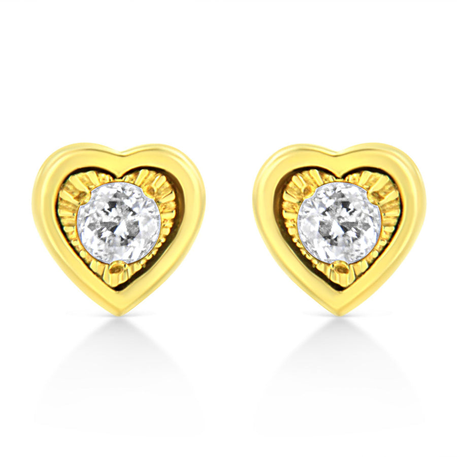 10K Yellow Gold Plated .925 Sterling Silver 1/10 Cttw Miracle-Set Diamond Stud Earrings - Choice of Shapes