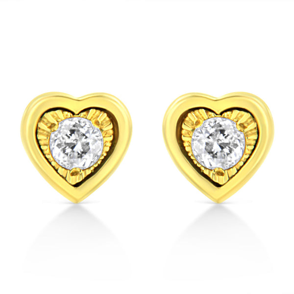 10K Yellow Gold Plated .925 Sterling Silver 1/10 Cttw Miracle-Set Diamond Stud Earrings - Choice of Shapes