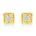 10K yellow gold stud earrings with 2 round miracle-set diamond stones