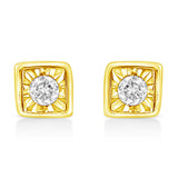 10K yellow gold stud earrings with 2 round miracle-set diamond stones thumbnail 1