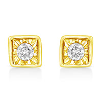 10K Yellow Gold Plated .925 Sterling Silver 1/10 Cttw Miracle-Set Diamond Stud Earrings - Choice of Shapes