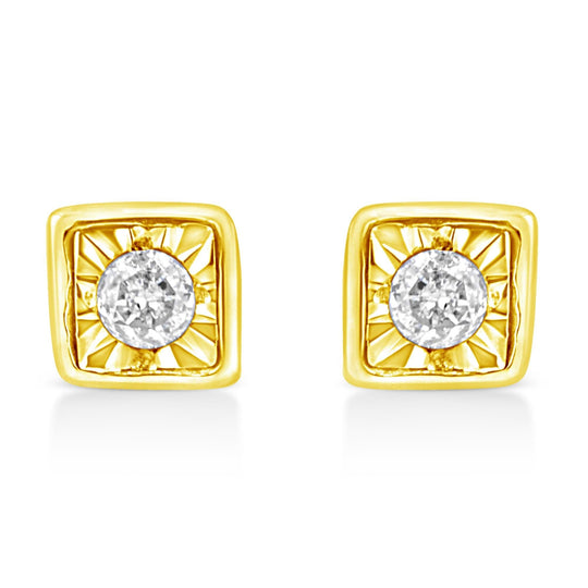10K yellow gold stud earrings with 2 round miracle-set diamond stones