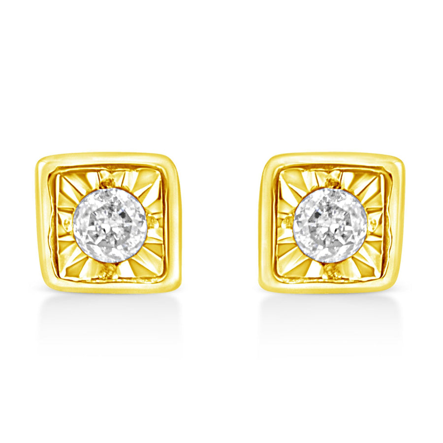 10K Yellow Gold Plated .925 Sterling Silver 1/10 Cttw Miracle-Set Diamond Stud Earrings - Choice of Shapes