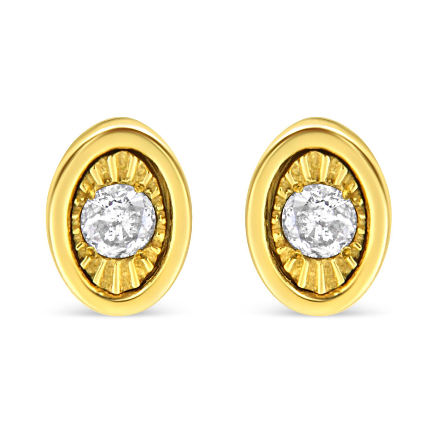 10K Yellow Gold Plated .925 Sterling Silver 1/10 Cttw Miracle-Set Diamond Stud Earrings - Choice of Shapes