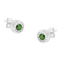 925 sterling silver stud earrings with 2 round green diamond stones