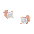 14K rose gold stud earrings with princess-cut diamond solitaire stones