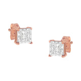 14K rose gold stud earrings with princess-cut diamond solitaire stones thumbnail 1