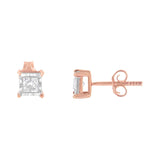 14K Rose Gold Plated Two-Tone .925 Sterling Silver 1/2 Cttw Princess-Cut Square Near Colorless Diamond Solitaire Miracle-Plate Stud Earrings (J-K Color, I2-I3 Clarity)-1 thumbnail 2