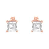 14K Rose Gold Plated Two-Tone .925 Sterling Silver 1/2 Cttw Princess-Cut Square Near Colorless Diamond Solitaire Miracle-Plate Stud Earrings (J-K Color, I2-I3 Clarity)-3 thumbnail 4