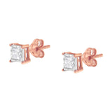 14K Rose Gold Plated Two-Tone .925 Sterling Silver 1/2 Cttw Princess-Cut Square Near Colorless Diamond Solitaire Miracle-Plate Stud Earrings (J-K Color, I2-I3 Clarity)-4 thumbnail 5