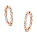 10K rose gold hoop earrings with round diamond stones, 1 carat total weight