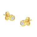 10K gold earrings with 2 round diamond stones in bezel settings
