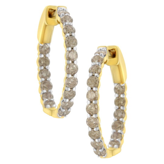 10K Yellow Gold Plated Sterling Silver Diamond Hoop Earrings (2 cttw, K-L Color, I2-I3 Clarity)-0