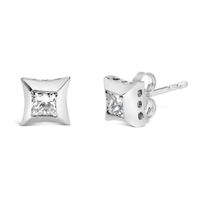 10K White Gold 1/2 Cttw Invisible Set Princess-Cut Diamond Stud Earrings (H-I Color, SI2-I1 Clarity)-1