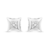 10K White Gold 1/3 Cttw Invisible Set Style Princess-Cut Diamond Stud Earrings (H-I Color, SI2-I1 Clarity)-1 thumbnail 2