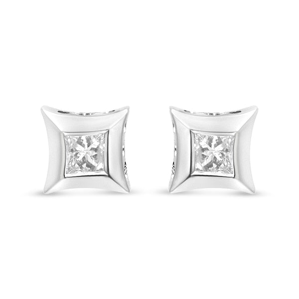 10K White Gold 1/3 Cttw Invisible Set Style Princess-Cut Diamond Stud Earrings (H-I Color, SI2-I1 Clarity)