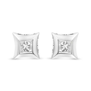 Sterling Silver 1/3 Cttw Princess Cut Diamond Square Stud Earrings-1