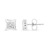 10K White Gold 1/3 Cttw Invisible Set Style Princess-Cut Diamond Stud Earrings (H-I Color, SI2-I1 Clarity)-3 thumbnail 4