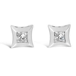 10K White Gold 1/5 Cttw Invisible Set Princess-Cut Diamond Stud Earrings (H-I Color, SI2-I1 Clarity)-1