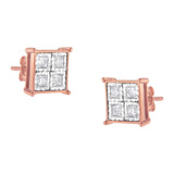 925 rose gold earrings with round diamond composite stones thumbnail 1