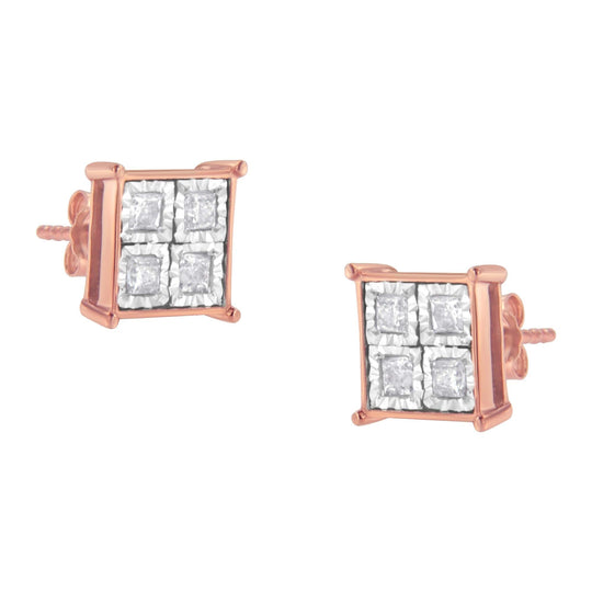 925 rose gold earrings with round diamond composite stones