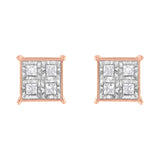 Rose Gold Plated Sterling Silver Diamond Composite Stud Earrings (3/4 cttw, J-K Color, I1-I2 Clarity)-3 thumbnail 4
