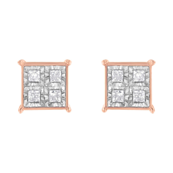 Rose Gold Plated Sterling Silver Diamond Composite Stud Earrings (3/4 cttw, J-K Color, I1-I2 Clarity)