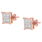 Rose Gold Plated Sterling Silver Diamond Composite Stud Earrings (3/4 cttw, J-K Color, I1-I2 Clarity)-4 thumbnail 5