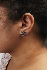 .925 Sterling Silver 1/3 Cttw Blue Diamond Floral Earrings-2 thumbnail 3