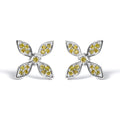 925 sterling silver floral stud earrings with yellow treated diamond accent stones