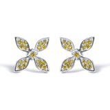 925 sterling silver floral stud earrings with yellow treated diamond accent stones thumbnail 1